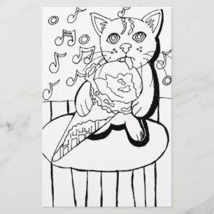Papelería Página de color de helado comiendo gato en la sala