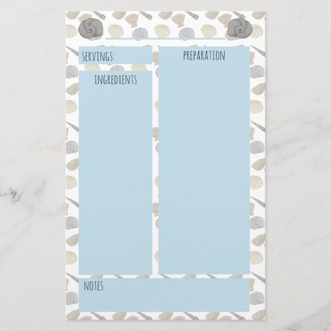 Papelería Páginas de enlace de la receta de las conchas mari (Anverso)