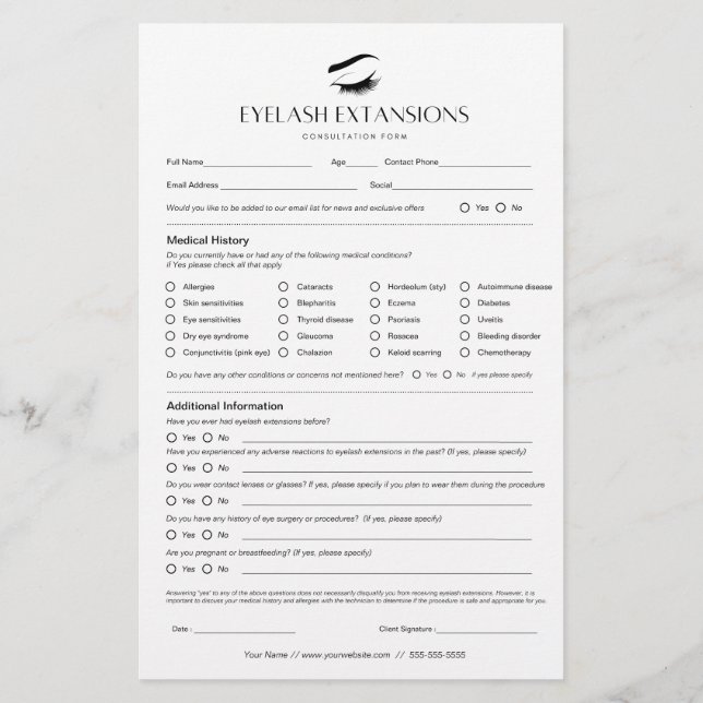 Papelería Páginas de registro de cliente de extensión de eye (Reverso)