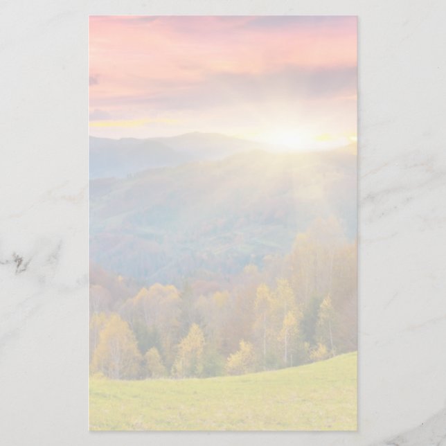 Papelería Paisaje de otoño de montaña con bosque (Anverso)