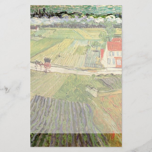 Papelería Paisaje, transporte y tren por Vincent van Gogh (Anverso)