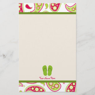 Papelería Paisley rosada y verde, efectos de escritorio