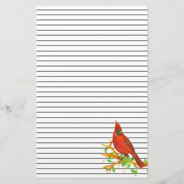 Papelería Pájaro Cardinal Acuarela Con Líneas Negras (Anverso)