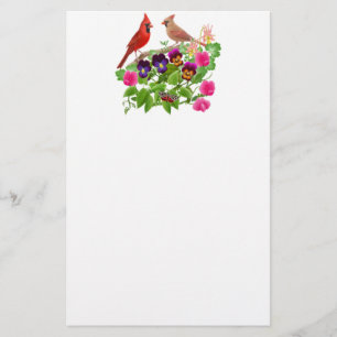 Papelería Pájaros cardinales en la estatua del jardín