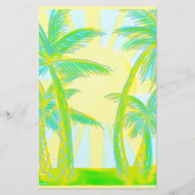 Papelería Palm tree amarillo turqoise sunburst estacionario (Anverso)