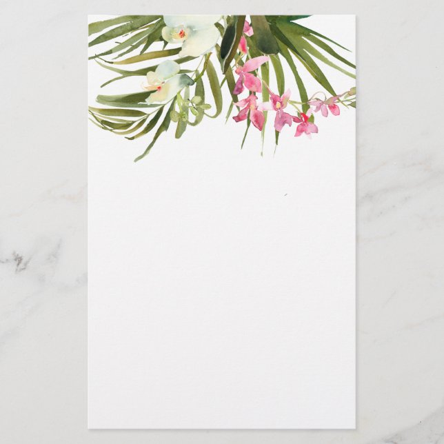 Papelería Palmas tropicales de playa orquídeas rosadas Novia (Anverso)