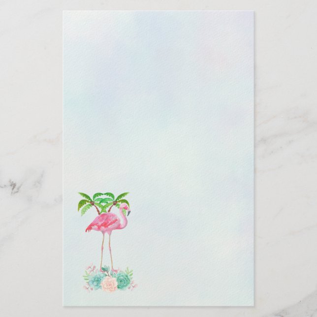 Papelería Palmeras de Flamingo Rosa y Suculentos Florales (Anverso)