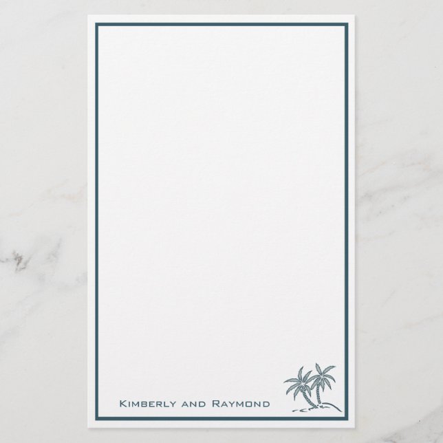Papelería Palmeras gemelas Azul tropical personalizado (Anverso)