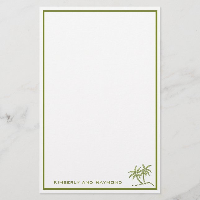 Papelería Palmeras gemelas verdes tropicales personalizadas (Anverso)