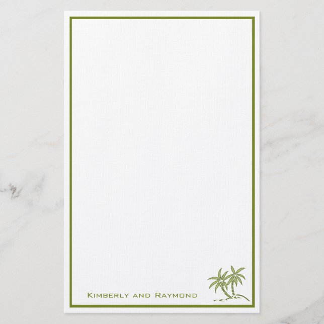 Papelería Palmeras gemelas verdes tropicales personalizadas (Anverso)