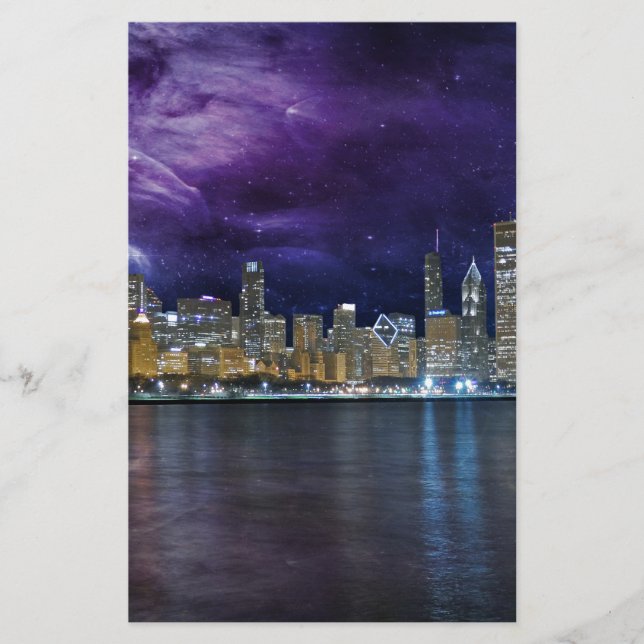 Papelería Panorama Espacial del Horizonte de Chicago (Anverso)