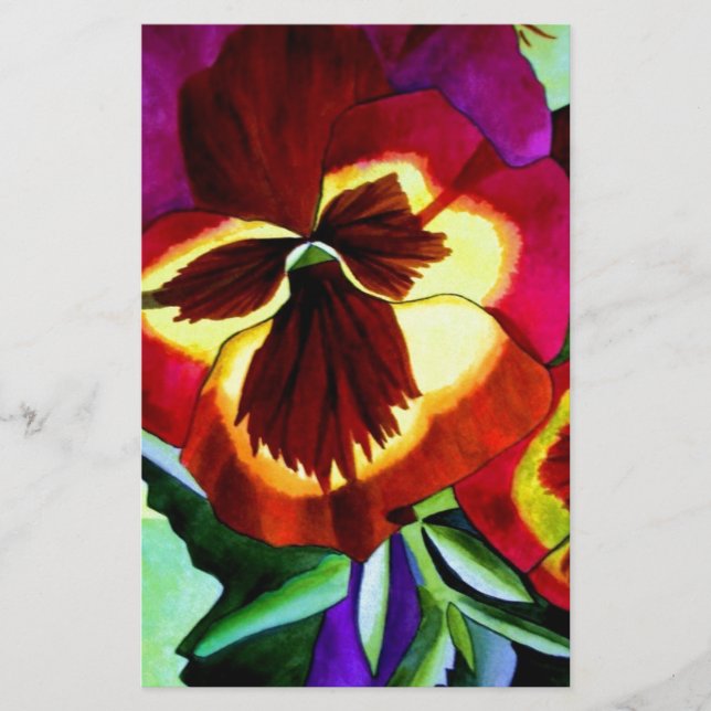 Papelería Pansias rojas acuarela flor arte original (Anverso)