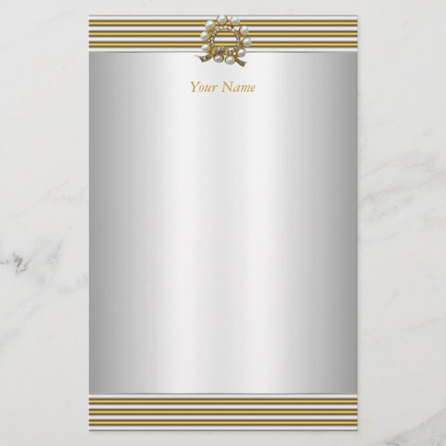 Papelería Papelera Elegante Oro Plata Perla Blanca (Anverso)
