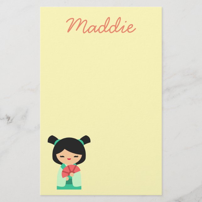 Papelería Paquis rosados y melocotones muñecas japonesas Kok (Anverso)