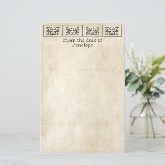 Papelería Parche fronterizo de flores griegas de época con n (Anverso de pie)