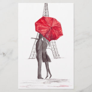 Papelería Pareja de amor de París con paraguas rojos
