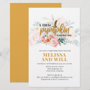 Papelería Parejas de calabaza Invitación floral Baby Shower