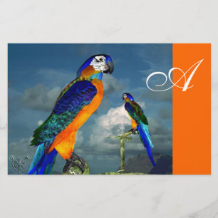 Papelería PARROS HIPEROS / ARA AZUL MONOGRAM, naranja