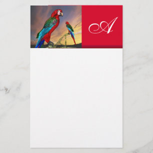 Papelería PARROS HYPER / ARA ROJO MONOGRAM ,blanco