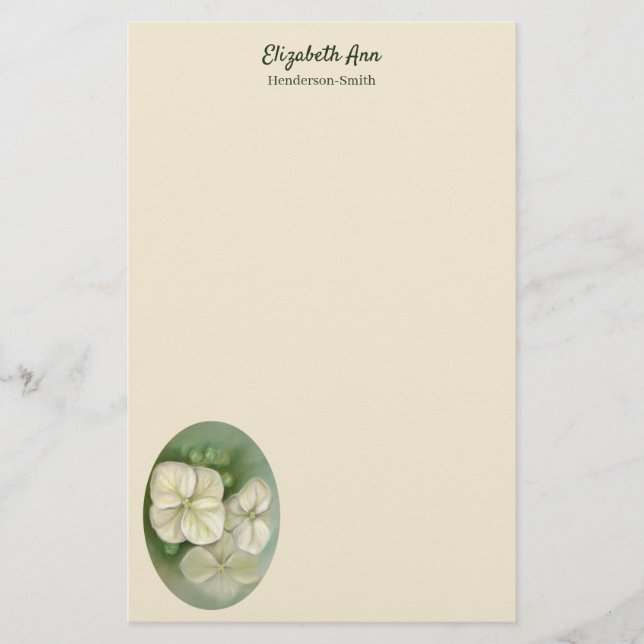 Papelería Pastel blanco crema suave Hydrangea Floral (Anverso)