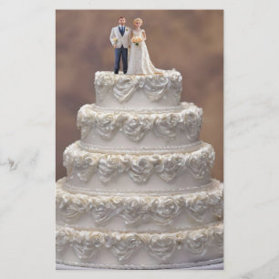 Papelería Pastel Boda Blanco De Cinco Niveles Con Pareja Bri