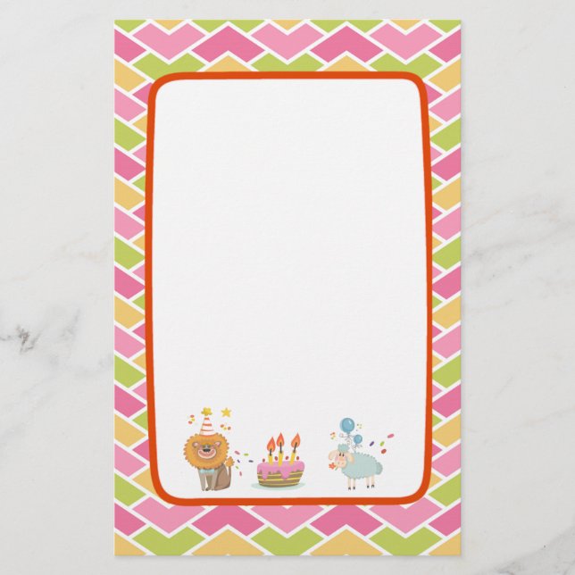 Papelería Pastel de cumpleaños con león Fiesta y oveja con g (Anverso)