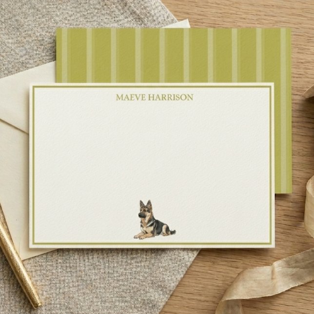 Papelería Pastor Alemán de Raya Chartreuse Clásica (Preppy Chartreuse Stripe German Shepherd Stationery)