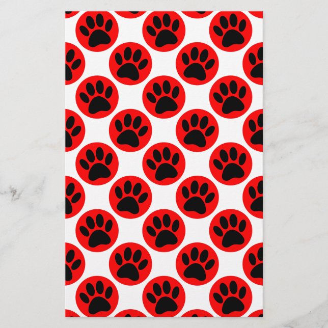 Papelería Patas de perro negras con puntos rojos de polka (Anverso)