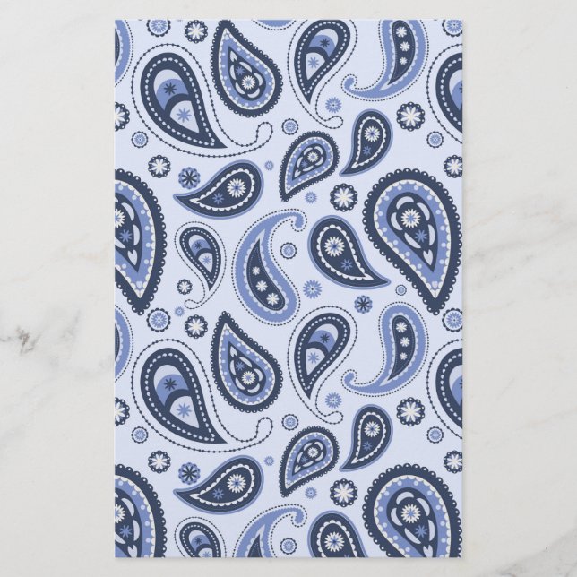 Papelería Patrón azul paisley (Anverso)