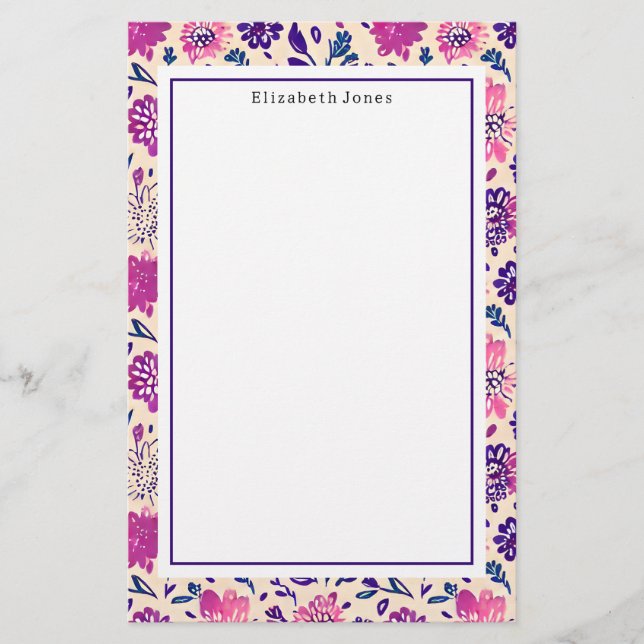 Papelería Patrón Boho Pink + Purple Floral Ombre (Anverso)