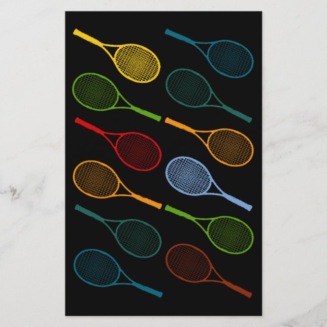 Papelería patrón colorido de raquetas de tenis (Anverso)