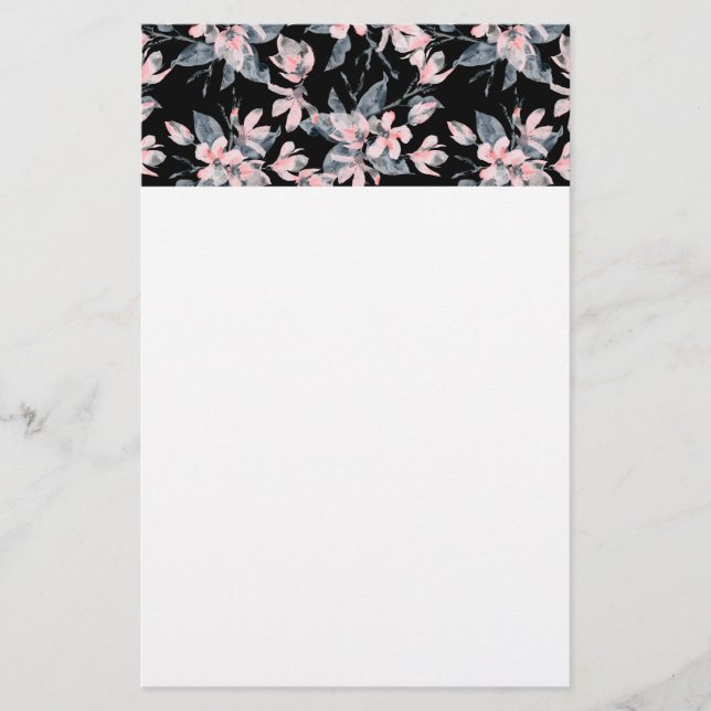 Papelería Patrón de acuarela floral rosa y gris (Anverso)