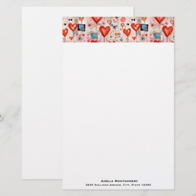 Papelería Patrón de amor caprichoso de los corazones rojos (Anverso / Reverso)