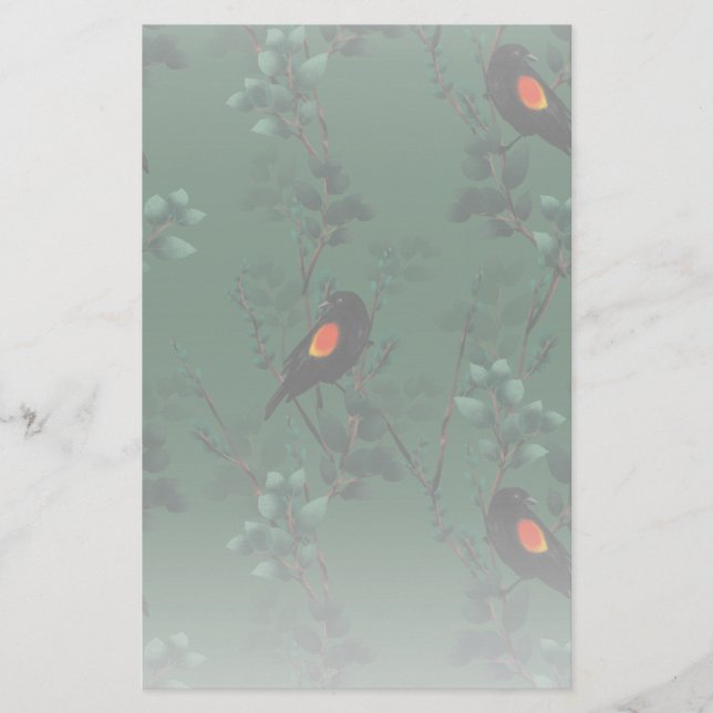 Papelería Patrón de ave negra de ala roja (Anverso)