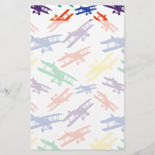 Papelería Patrón de avión biplano vintage de colores primari