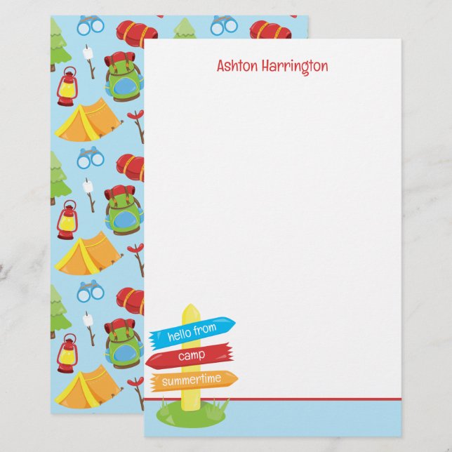 Papelería Patrón de campamento de verano (Anverso / Reverso)