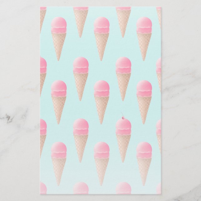 Papelería Patrón de cono de helado de fresa rosa (Anverso)