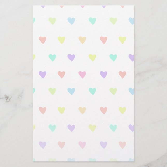 Papelería Patrón de Corazones Arcoiris de Pastel Cute Pastel (Anverso)