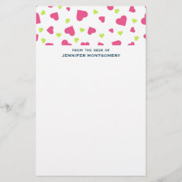 Papelería Patrón de corazones tumultuosos verde y rosa