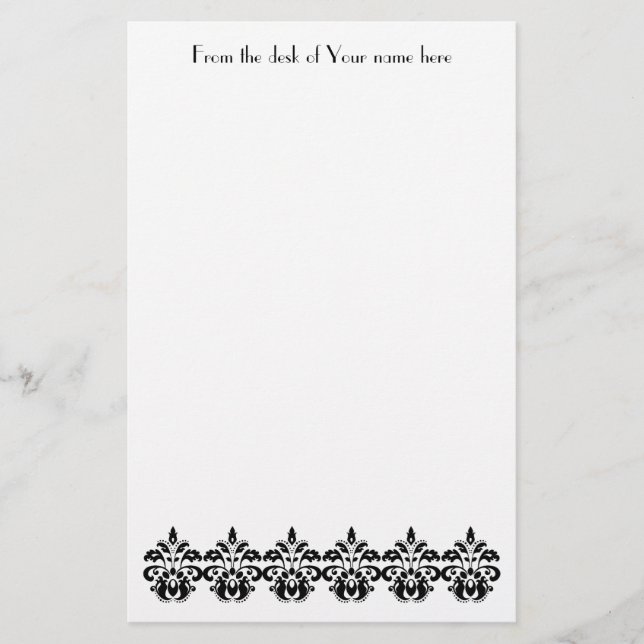 Papelería Patrón de damasco negro antiguo victoriano (Anverso)