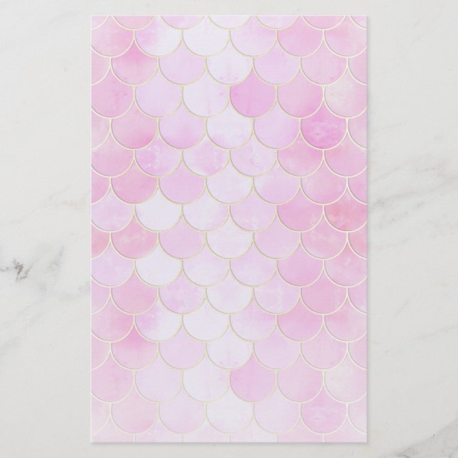 Papelería Patrón de escala de sirena para pasteles rosados y (Anverso)