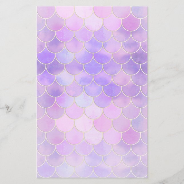 Papelería Patrón de escala de sirena ultravioleta y dorada (Anverso)