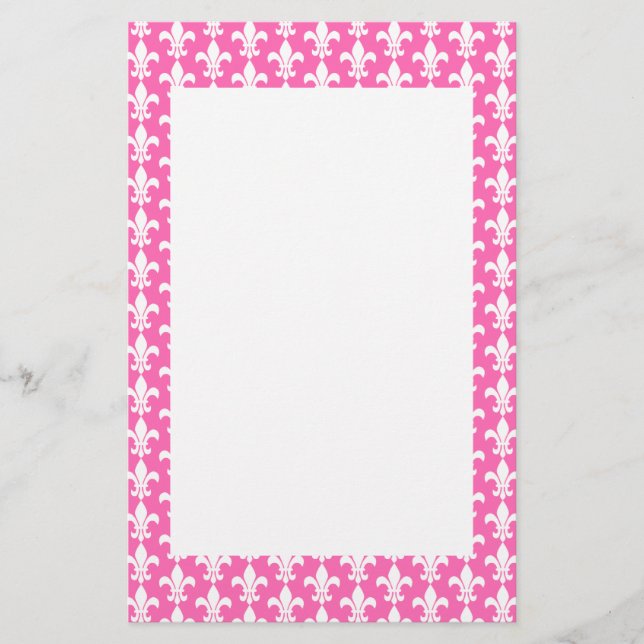 Papelería Patrón de flor rosa blanco y caliente de Lis (Anverso)