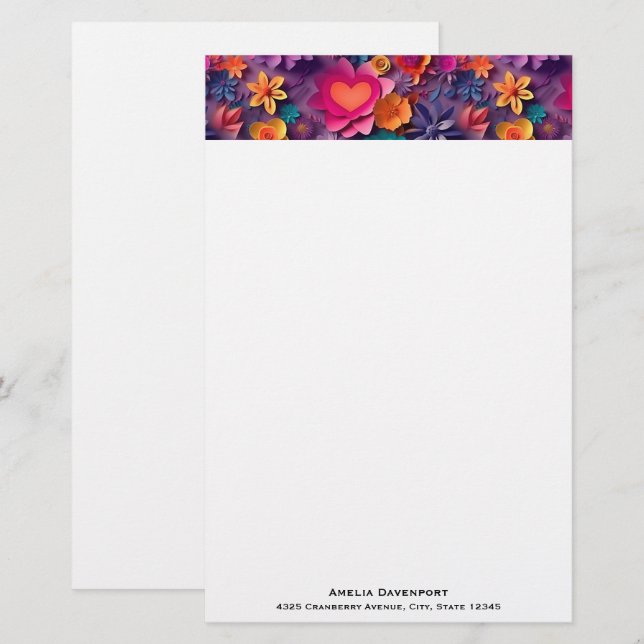 Papelería Patrón de flores de primavera coloridas (Anverso / Reverso)