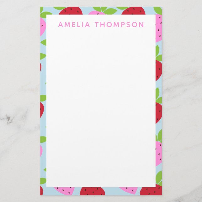 Papelería Patrón de fruta de fresa retro lindo personalizado (Anverso)