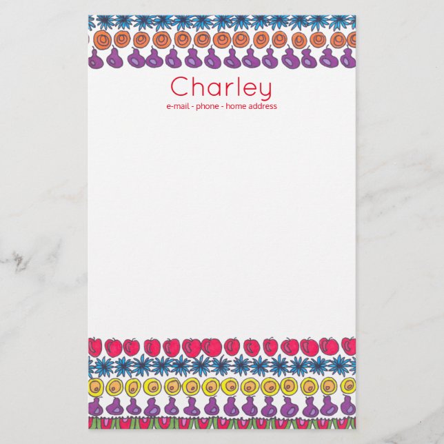 Papelería Patrón de frutas y flores personalizado (Anverso)