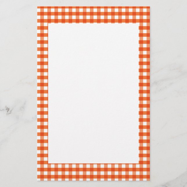 Papelería Patrón de Gingham blanco y naranja (Anverso)