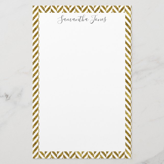 Papelería Patrón de herringbone de oro Metálico | Personaliz (Anverso)