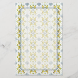 Papelería Patrón de limón de estilo francés con azulejos azu