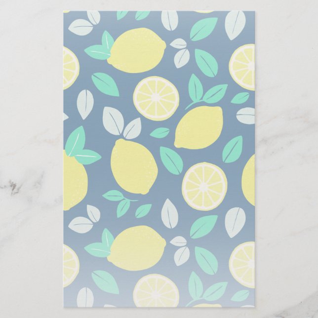 Papelería Patrón de limón de verano en azul marino (Anverso)